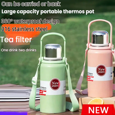 2000ML Thermal Water Bottle Large Capacity With Straw Stainless Steel Thermos Bottle Cold and Hot Water Bottle Sport Thermos Cup